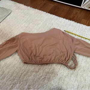 Serra Nude Long Sleeve  off the Shoulder Crop Top